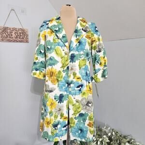 NEW 3 Sisters Vintage Boutique Floral Longline 100% Cotton Pockets Blazer M